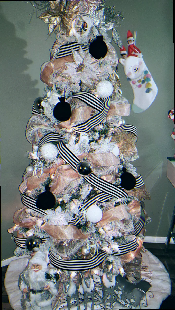 black white and rose gold christmas tree